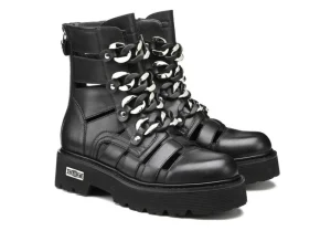 Donna Cult Anfibio Cut Out In Pelle Con Zip Clw340600 Slash Nero