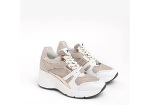 Donna Nero Giardini Nuova Collezione Sneakers In Pelle E Tessuto Con Zeppa E