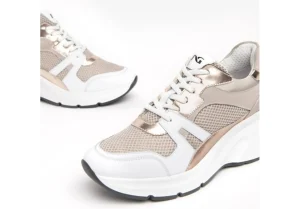 Donna Nero Giardini Nuova Collezione Sneakers In Pelle E Tessuto Con Zeppa E