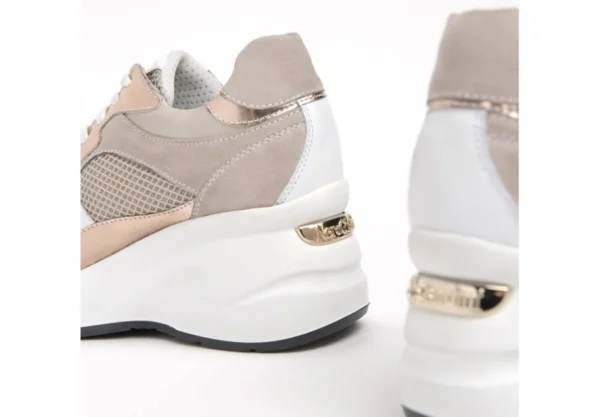 Donna Nero Giardini Nuova Collezione Sneakers In Pelle E Tessuto Con Zeppa E