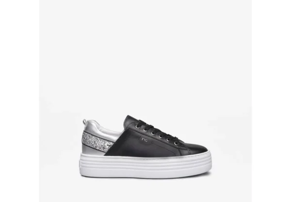 Donna Nero Giardini Sneakers Da Donna In Pelle Platform Nero Argento