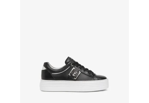 Donna Nero Giardini Sneakers Da Donna In Pelle Nera Con Logo Platform