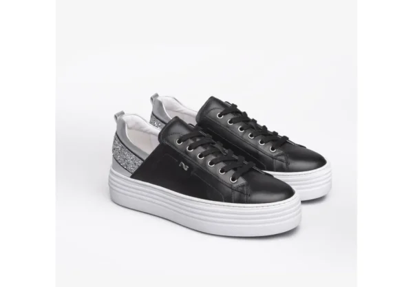 Donna Nero Giardini Sneakers Da Donna In Pelle Platform Nero Argento