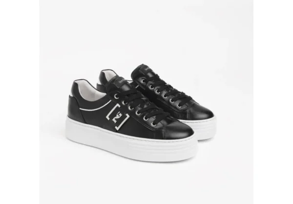 Donna Nero Giardini Sneakers Da Donna In Pelle Nera Con Logo Platform