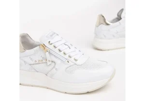 Donna Nero Giardini Sneakers Da Donna In Pelle Bianca Con Inserti Laminati E Zip Nero Giar