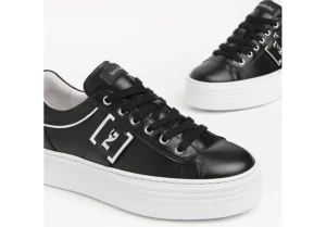 Donna Nero Giardini Sneakers Da Donna In Pelle Nera Con Logo Platform