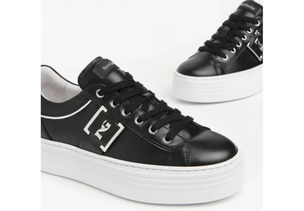Donna Nero Giardini Sneakers Da Donna In Pelle Nera Con Logo Platform