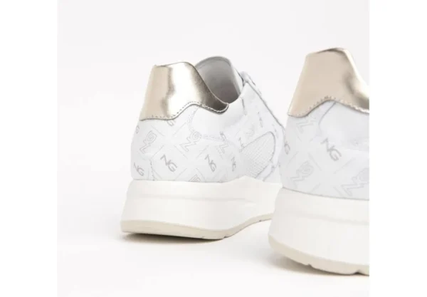 Donna Nero Giardini Sneakers Da Donna In Pelle Bianca Con Inserti Laminati E Zip Nero Giar