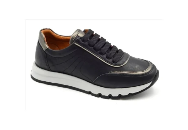Donna Grunland Sneakers In Pelle Con Lacci Sc5235-K4 Nero-Fucile